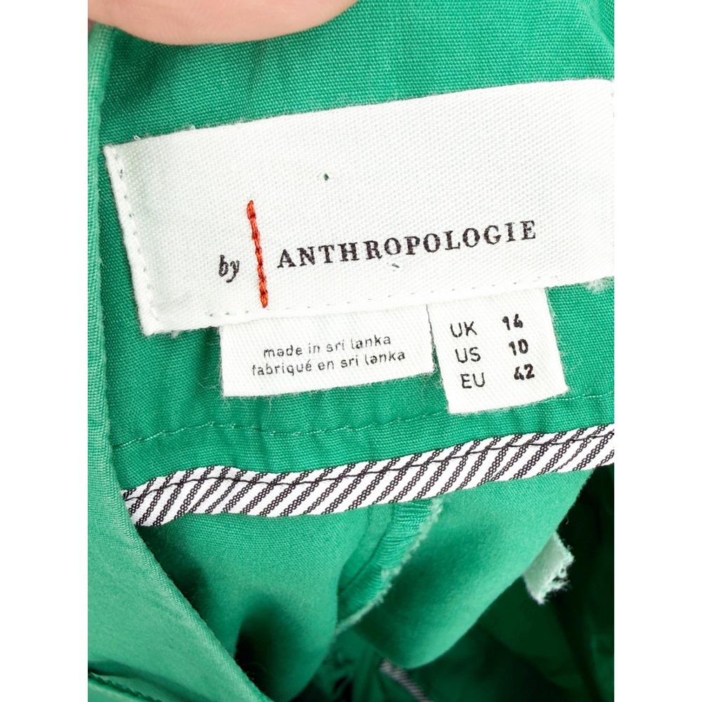 By Anthropologie Green Wide Leg Culotte Pants High Rise Cotton Cropped Size 10 - Picture 13 of 15
